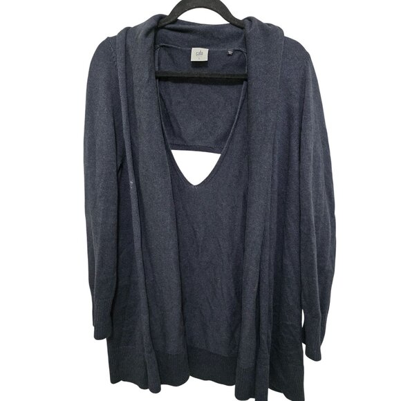 Cabi Open-Back Knit Boho Sweater Dark Navy Blue L Women's - Picture 1 of 9